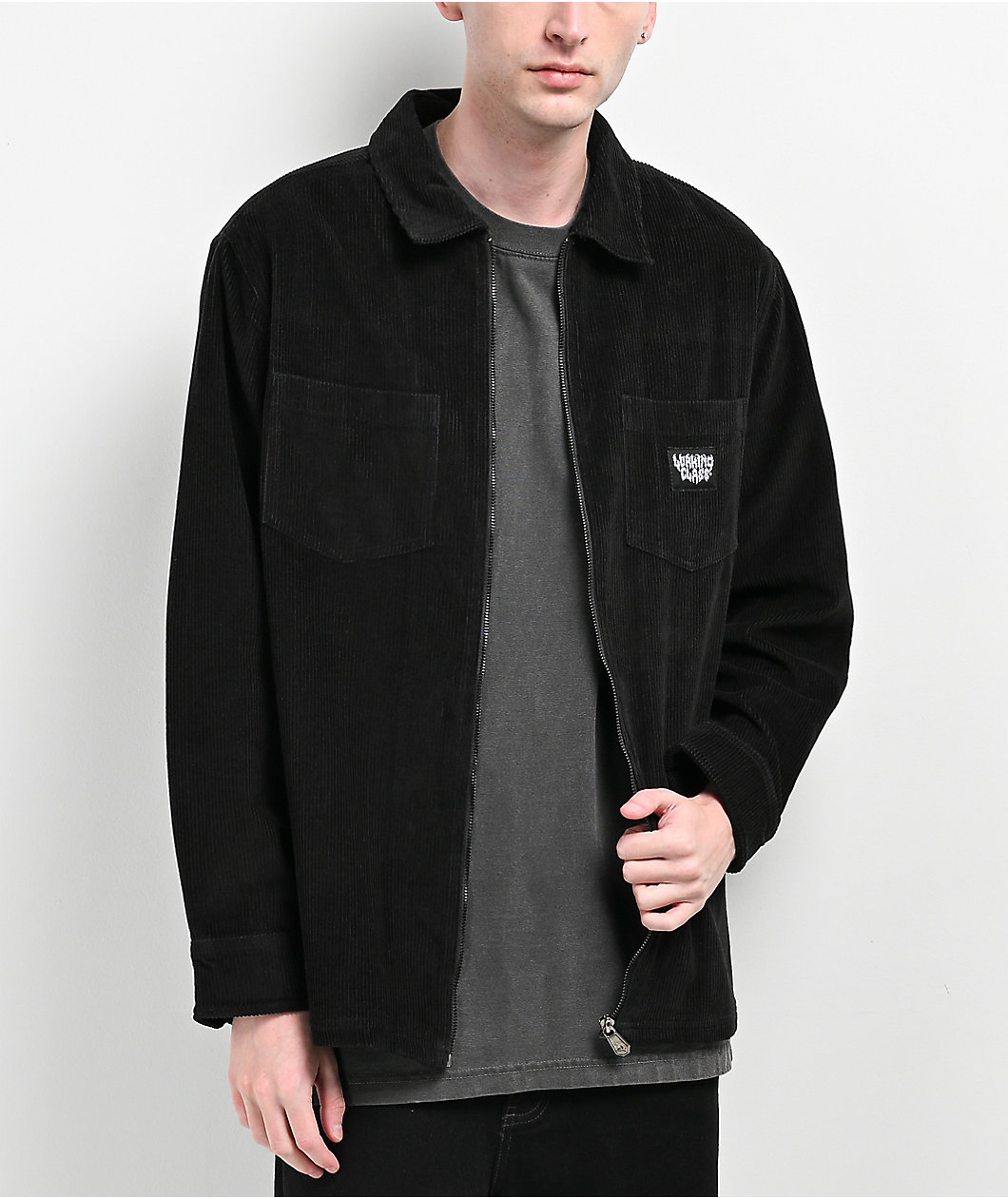 Lurking Class by Sketchy Tank Barbed Web Black Corduroy Zip Work Shirt 