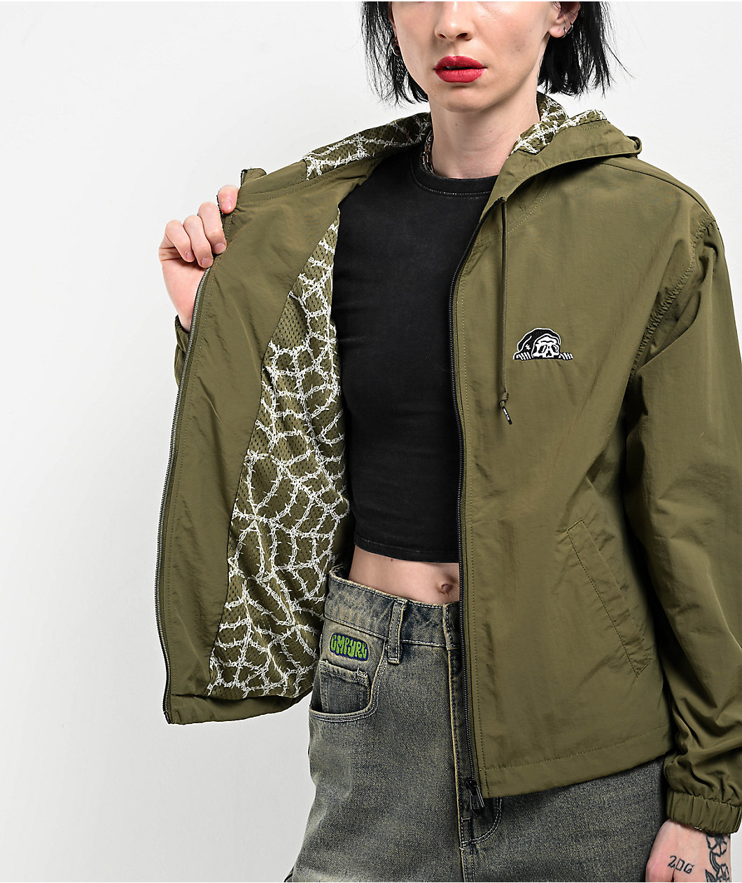 Lurking Class by Sketchy Tank Barbed Web Olive Zip Jacket