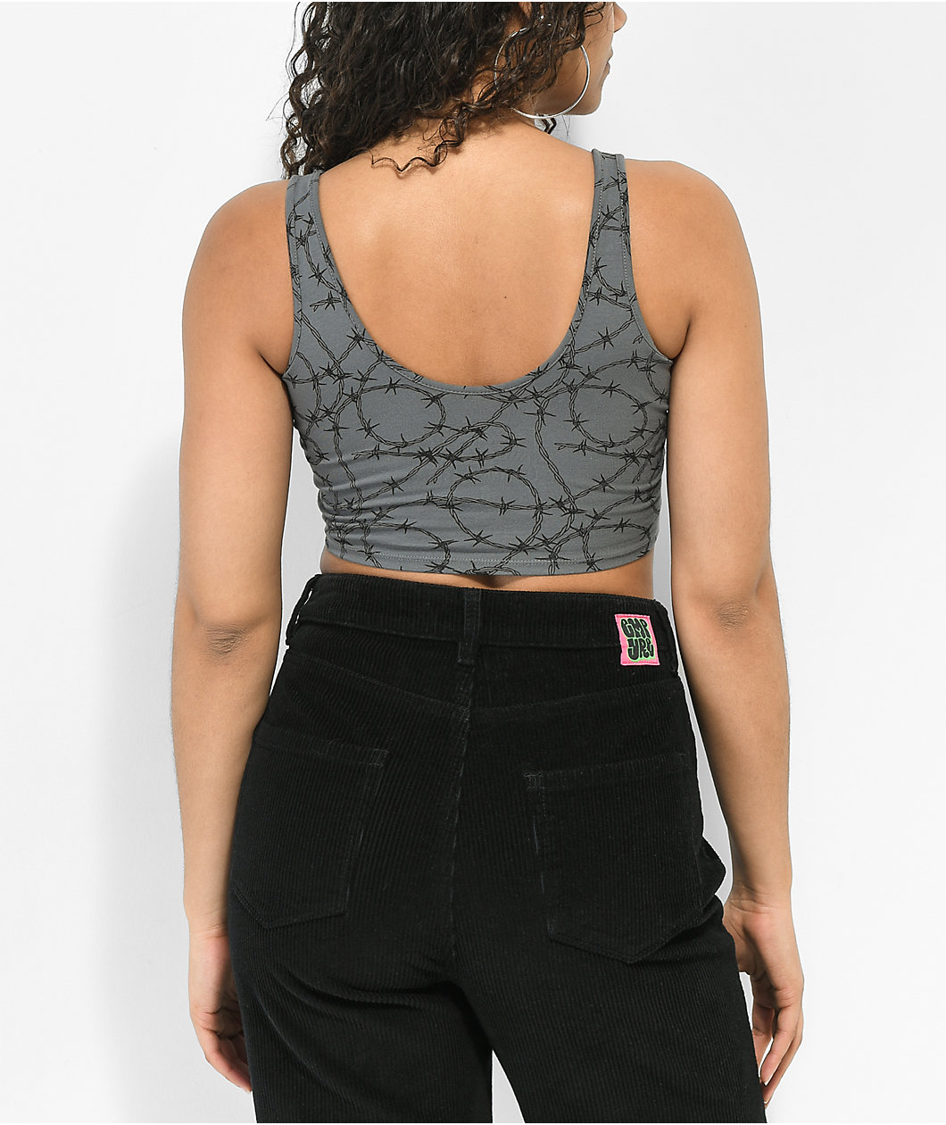 Lurking Class by Sketchy Tank Barbed Wire Grey Crop Tank Top