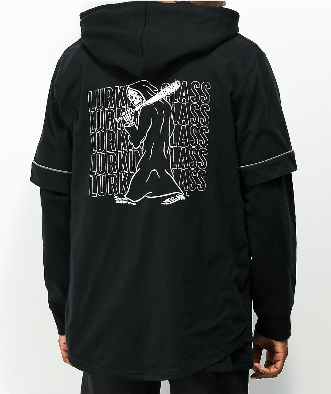 Lurking Class by Sketchy Tank Bat Layered Black Baseball Hoodie