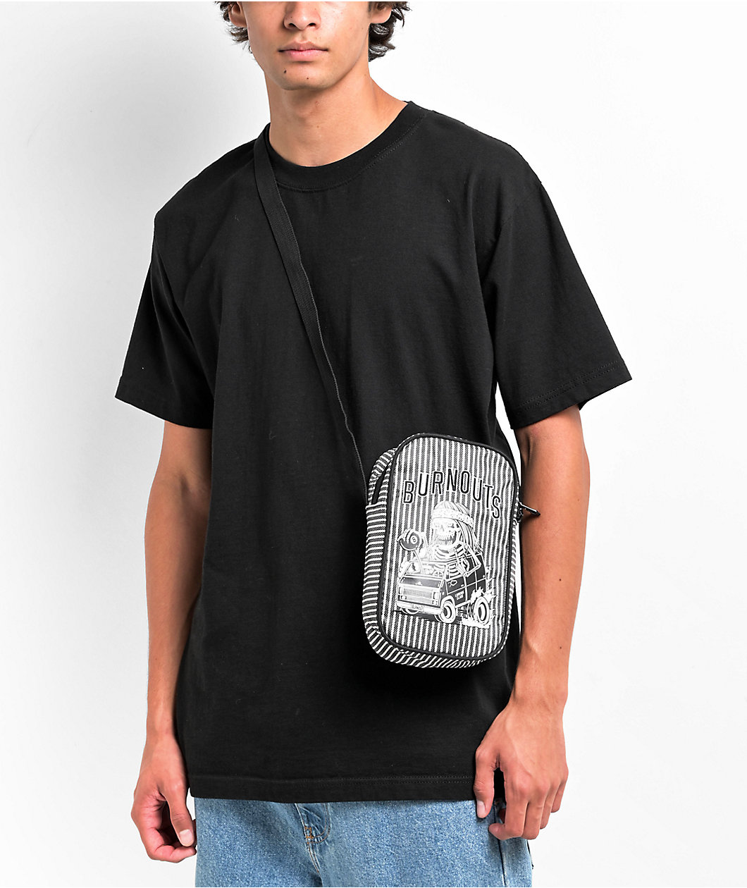 Lurking Class by Sketchy Tank Burnouts Black & White Stripe Crossbody Bag