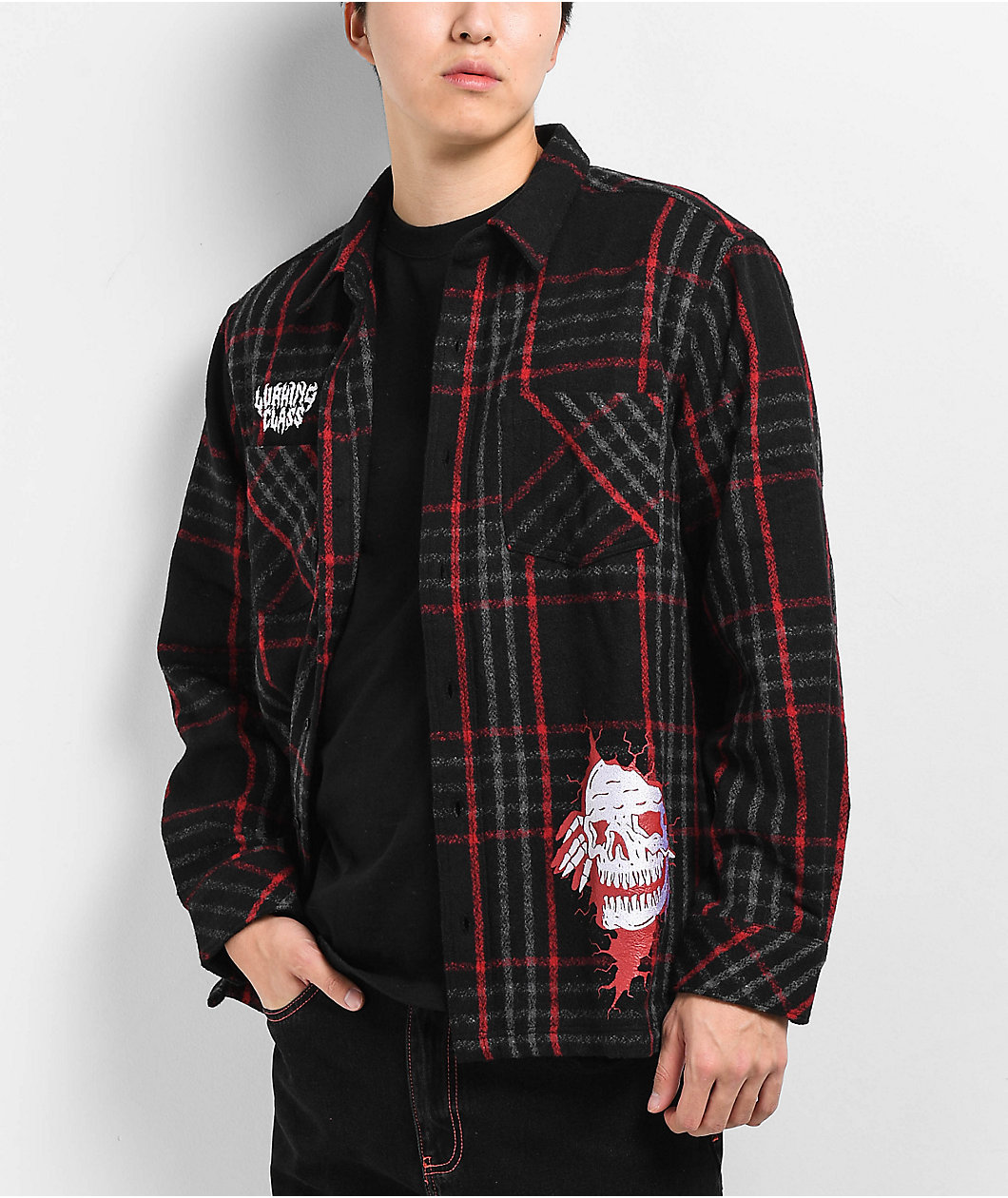 Lurking Class by Sketchy Tank Cracked Red Flannel Shirt