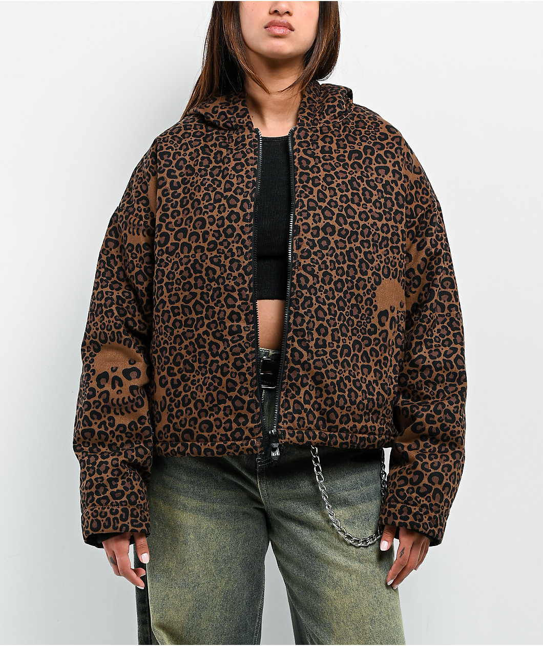 Lurking Class by Sketchy Tank Death Leopard Brown Hooded Canvas Jacket