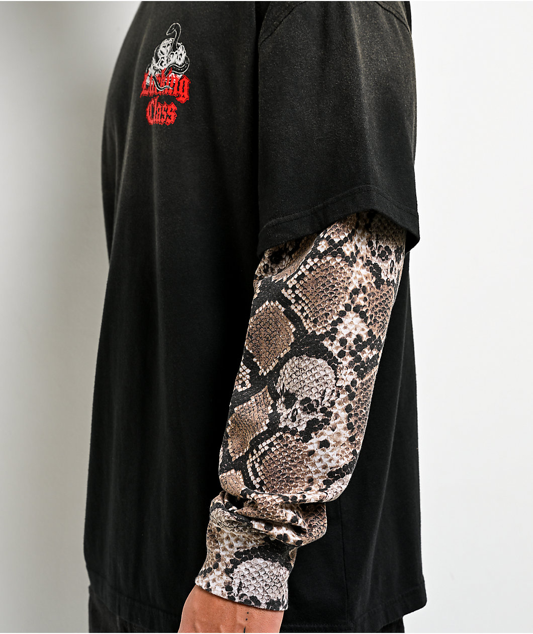 Lurking Class by Sketchy Tank Deserted Python Black & Snakeskin 2fer Long Sleeve T-Shirt