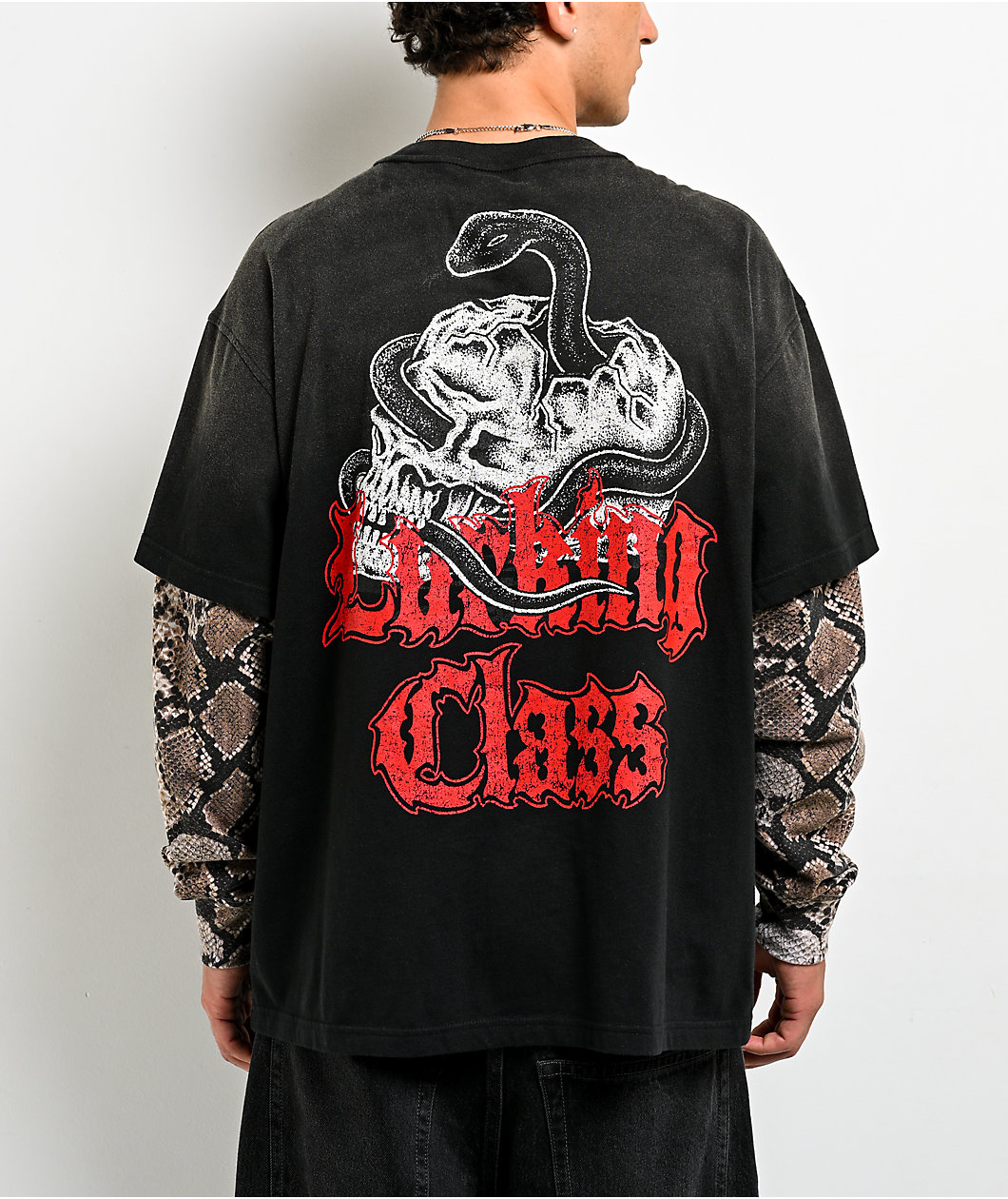 Lurking Class by Sketchy Tank Deserted Python Black & Snakeskin 2fer Long Sleeve T-Shirt