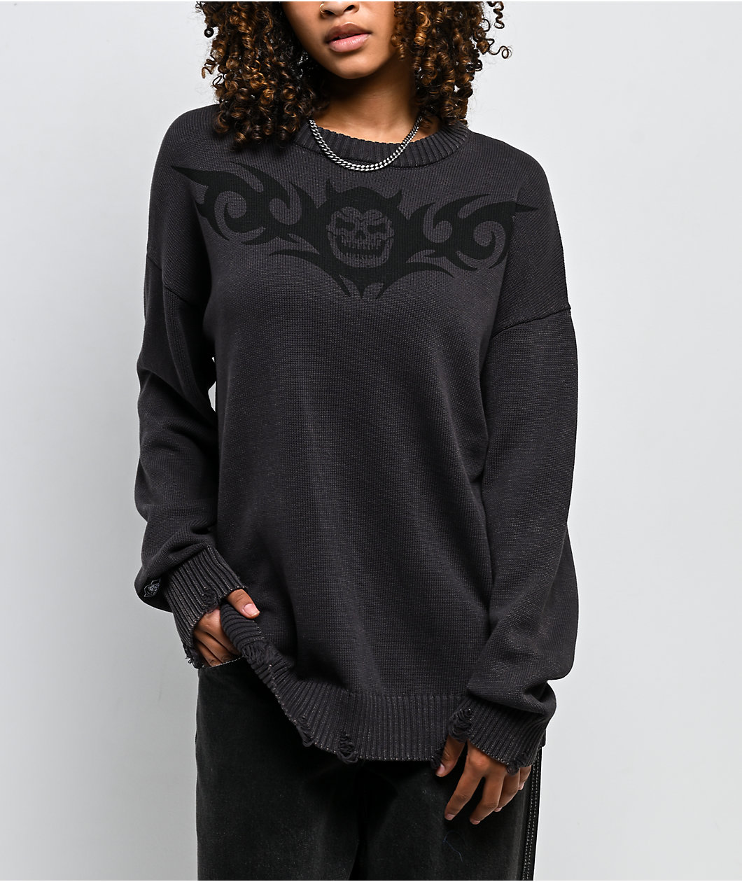 Lurking Class by Sketchy Tank Distressed Charcoal Wash Sweater