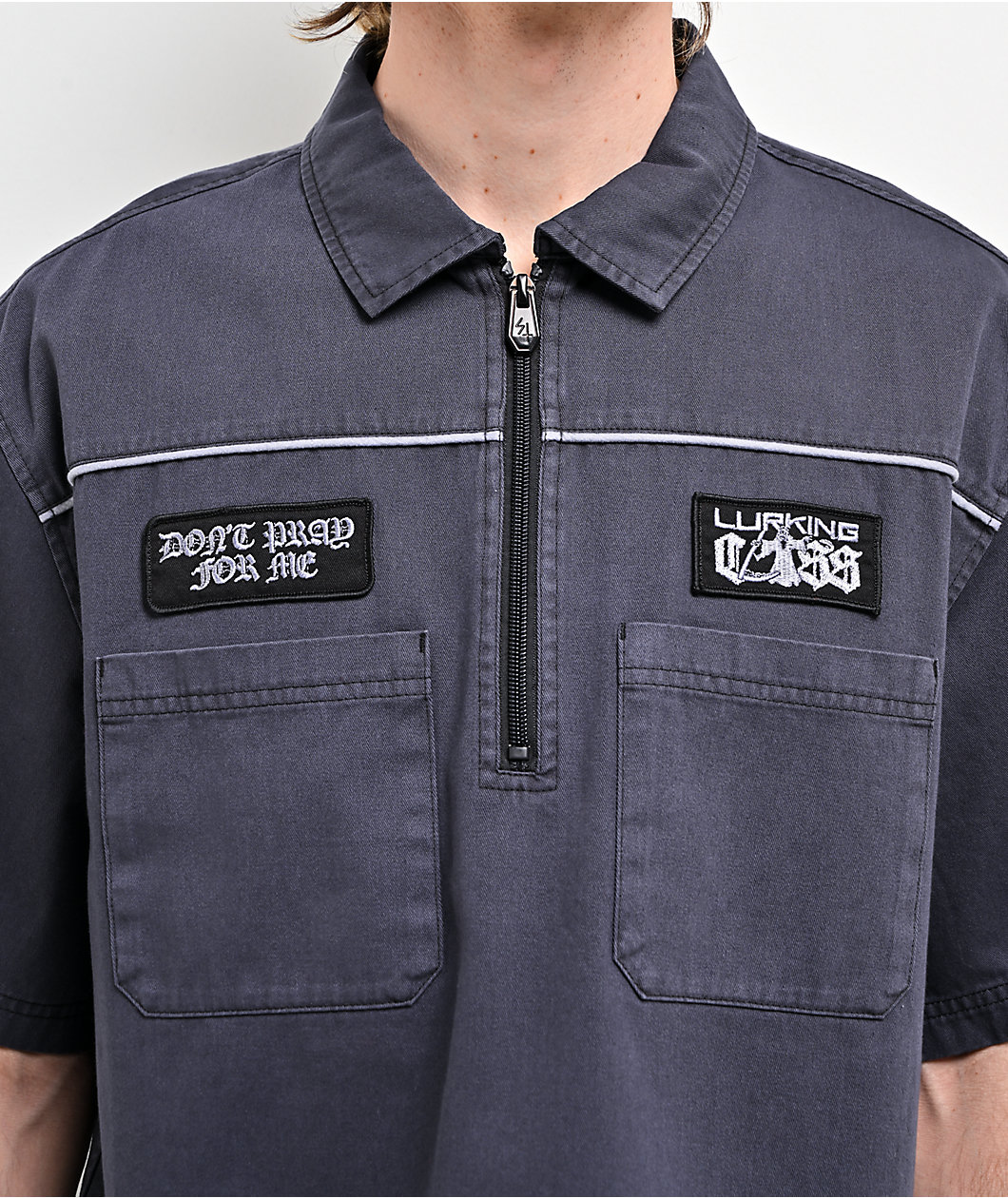 Lurking Class by Sketchy Tank Don't Pray For Me Charcoal Quarter Zip Work Shirt