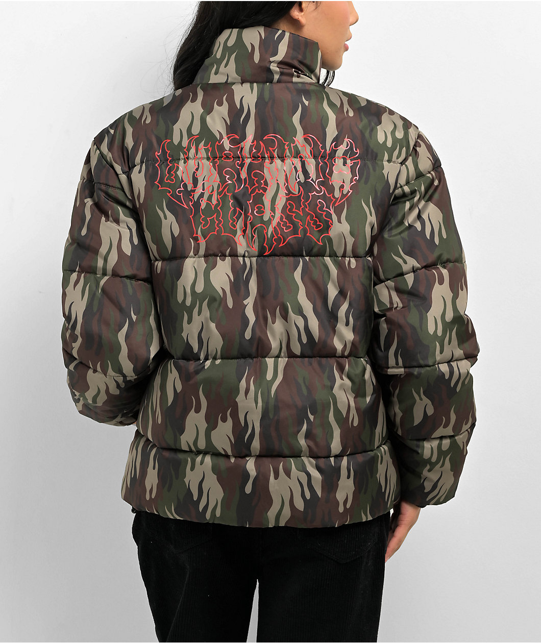 Lurking Class by Sketchy Tank Flame Thorn Camo Puffer Jacket