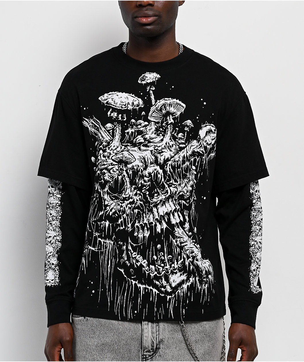 Lurking Class by Sketchy Tank Funguy Black 2fer Long Sleeve T-Shirt