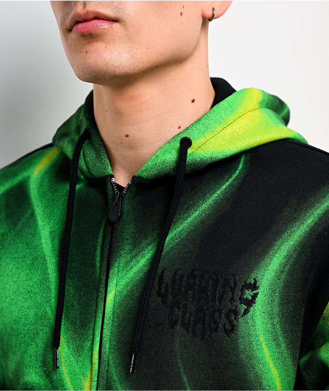 Lurking Class by Sketchy Tank Ghost Rider Black & Green Crop Zip Hoodie