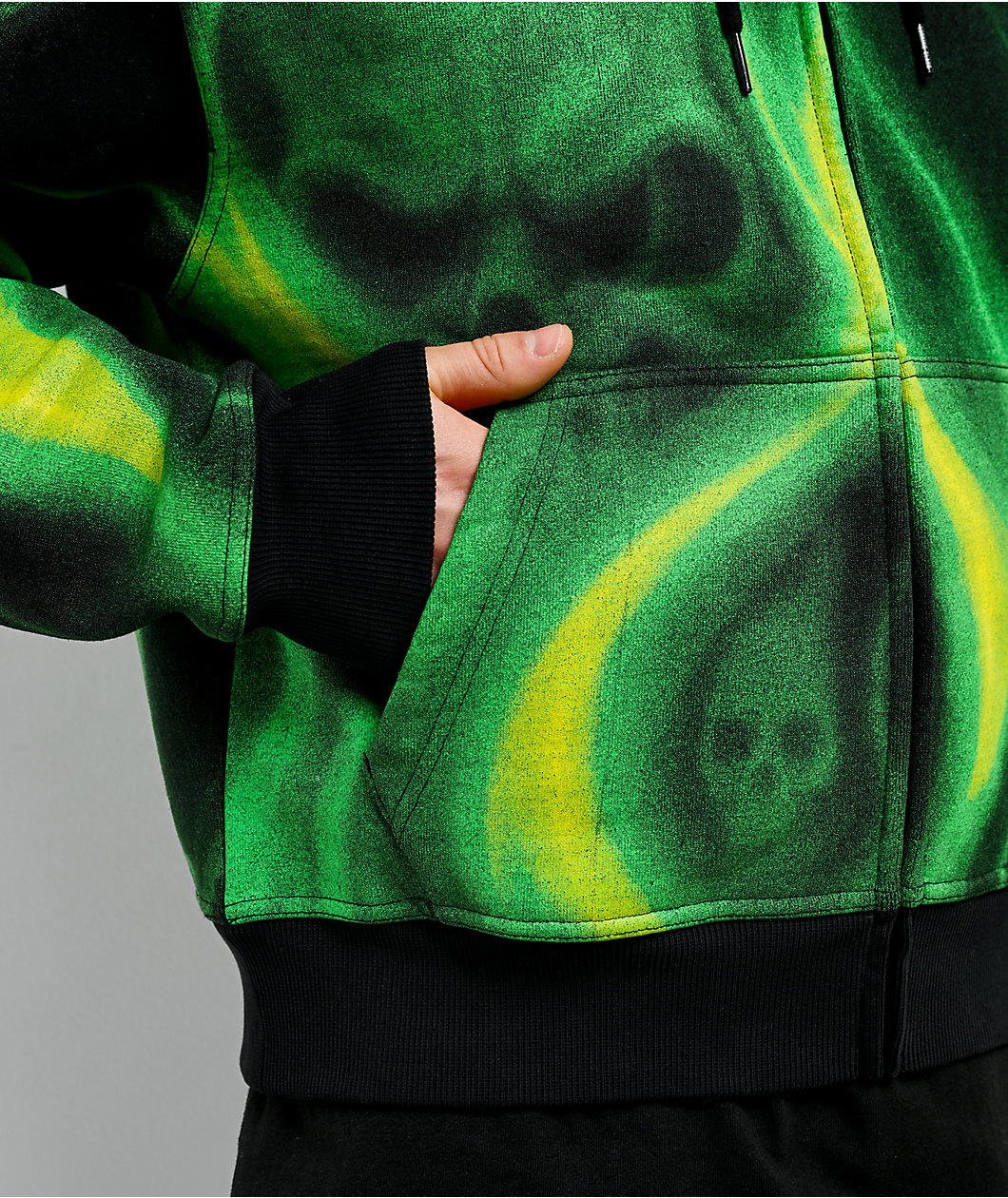 Lurking Class by Sketchy Tank Ghost Rider Black & Green Crop Zip Hoodie