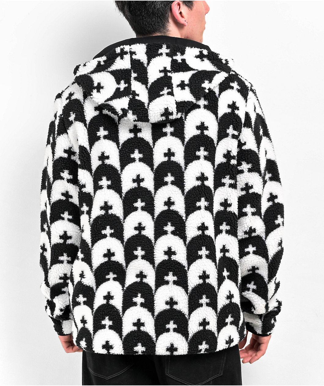 Lurking Class by Sketchy Tank Grave Check Black & White Tech Fleece Zip Sweatshirt