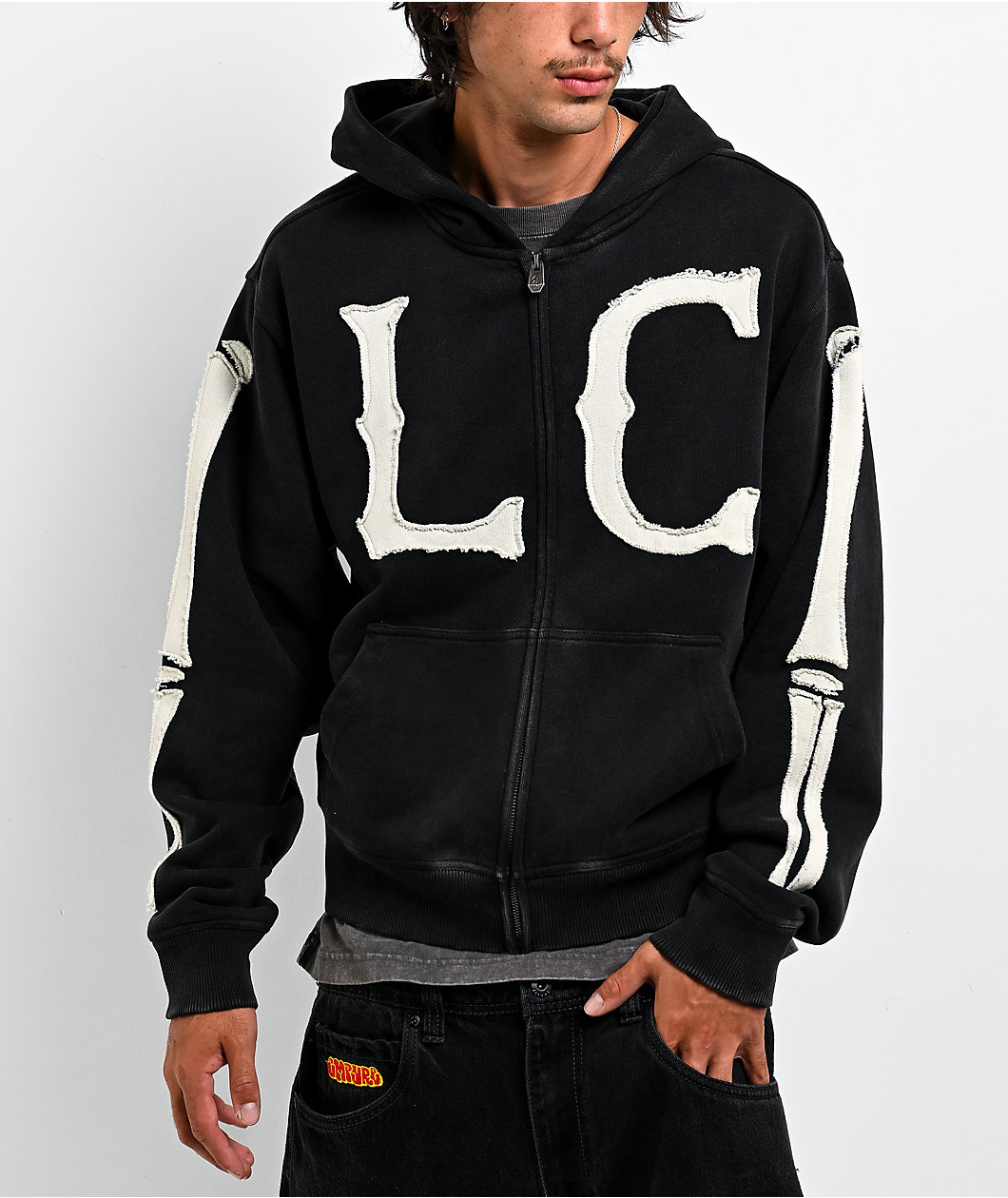 Lurking Class by Sketchy Tank Home Team Black Crop Zip Hoodie
