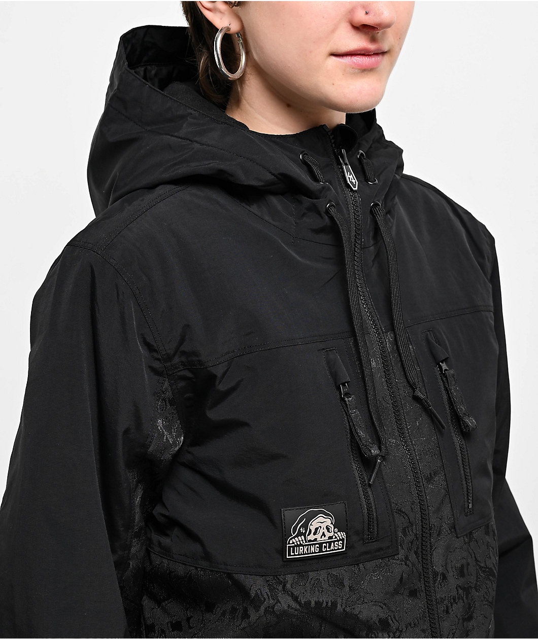 Lurking Class by Sketchy Tank Jacquard Skulls 10K Black Snowboard Jacket