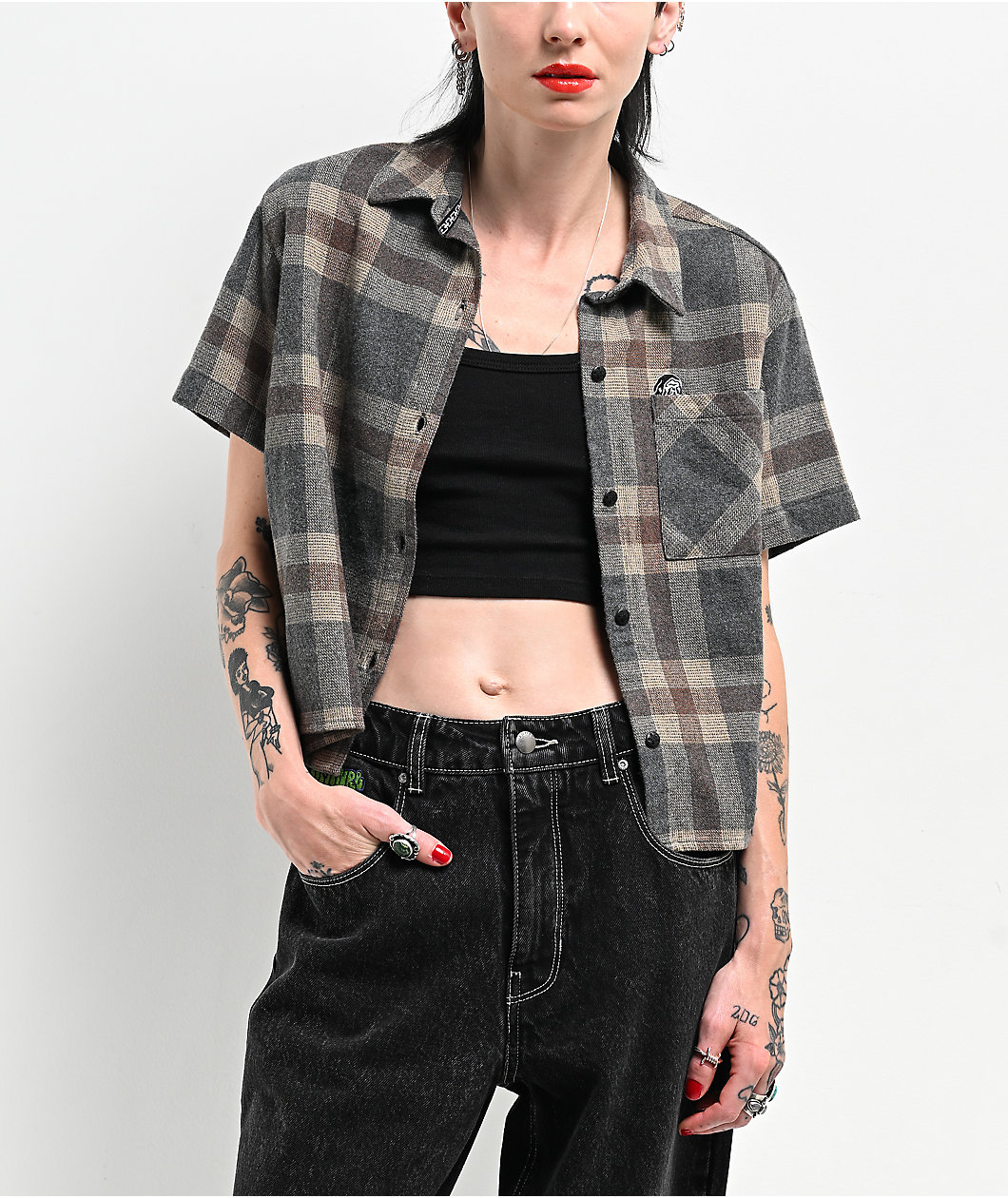 Lurking Class by Sketchy Tank Lurker Grey Flannel Crop Shirt