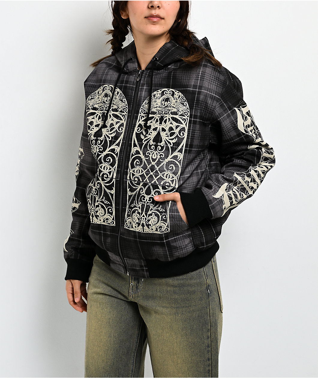 Lurking Class by Sketchy Tank Memento Mori Plaid Black Hooded Jacket