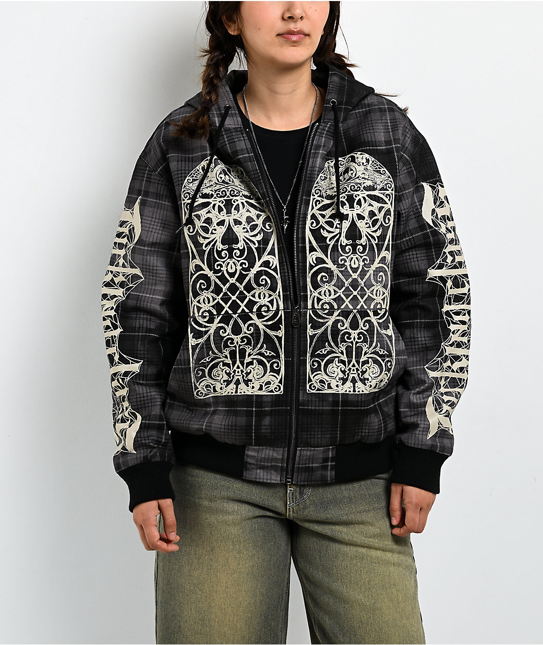 Lurking Class by Sketchy Tank Memento Mori Plaid Black Hooded Jacket