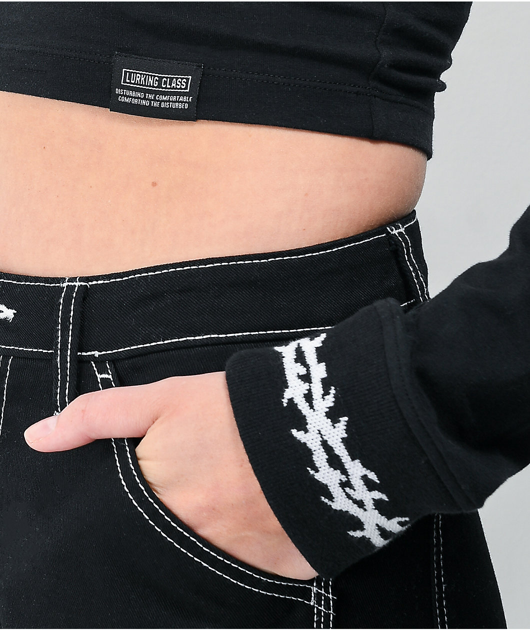 Lurking Class by Sketchy Tank Mock Neck Long Sleeve Crop Top