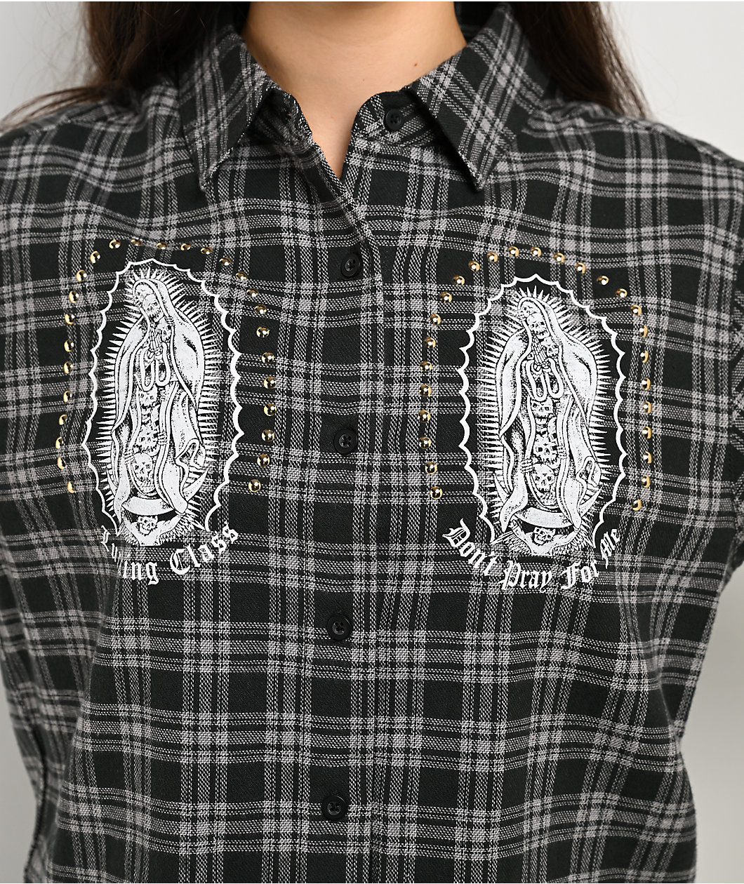 Lurking Class by Sketchy Tank Muerte Black & Grey Plaid Button Up Crop Shirt