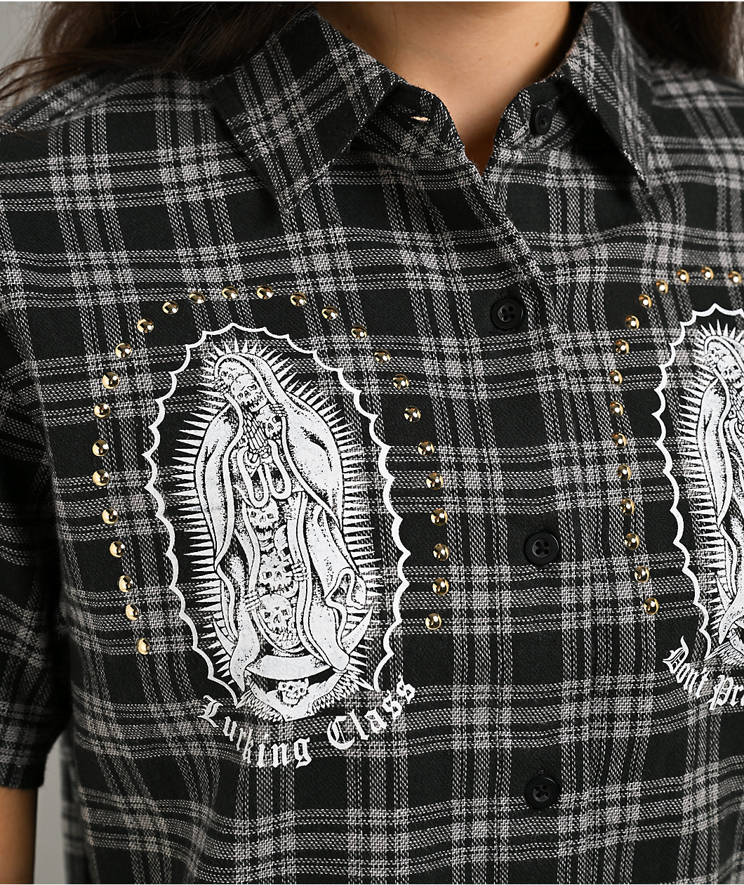 Lurking Class by Sketchy Tank Muerte Black & Grey Plaid Button Up Crop Shirt