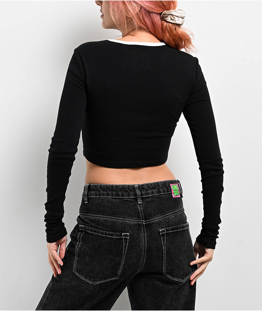 Lurking Class by Sketchy Tank Nomad Cutout Black Long Sleeve Crop T-Shirt