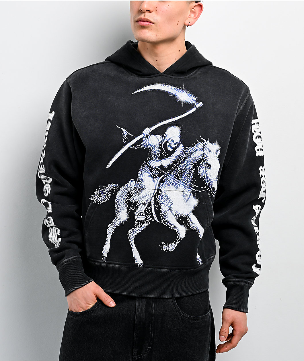 Lurking Class by Sketchy Tank Pale Horse Black Wash Crop Hoodie