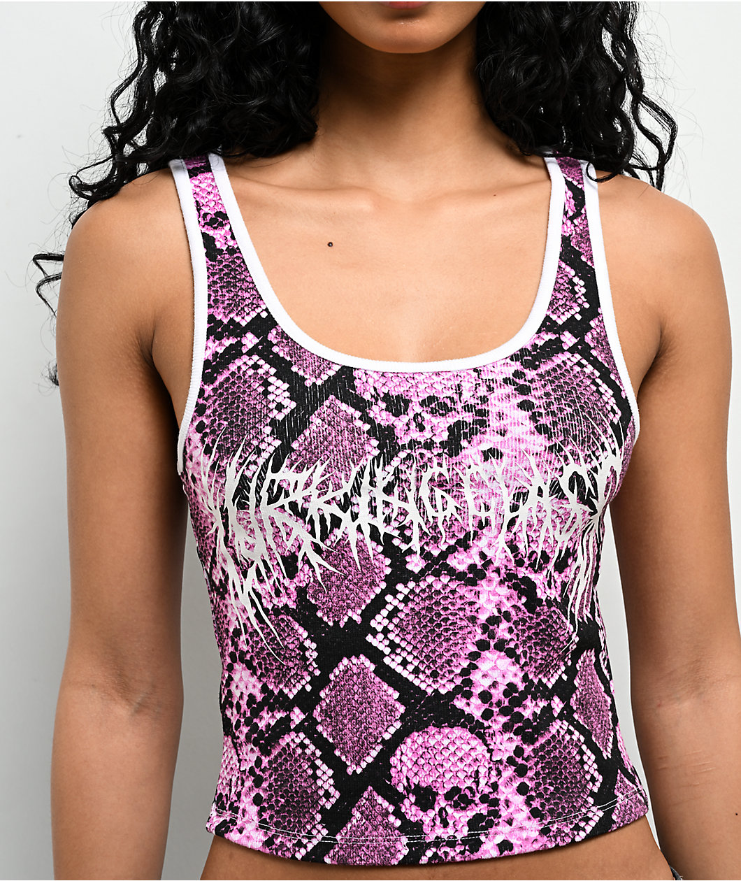 Lurking Class by Sketchy Tank Python Pink Crop Tank Top