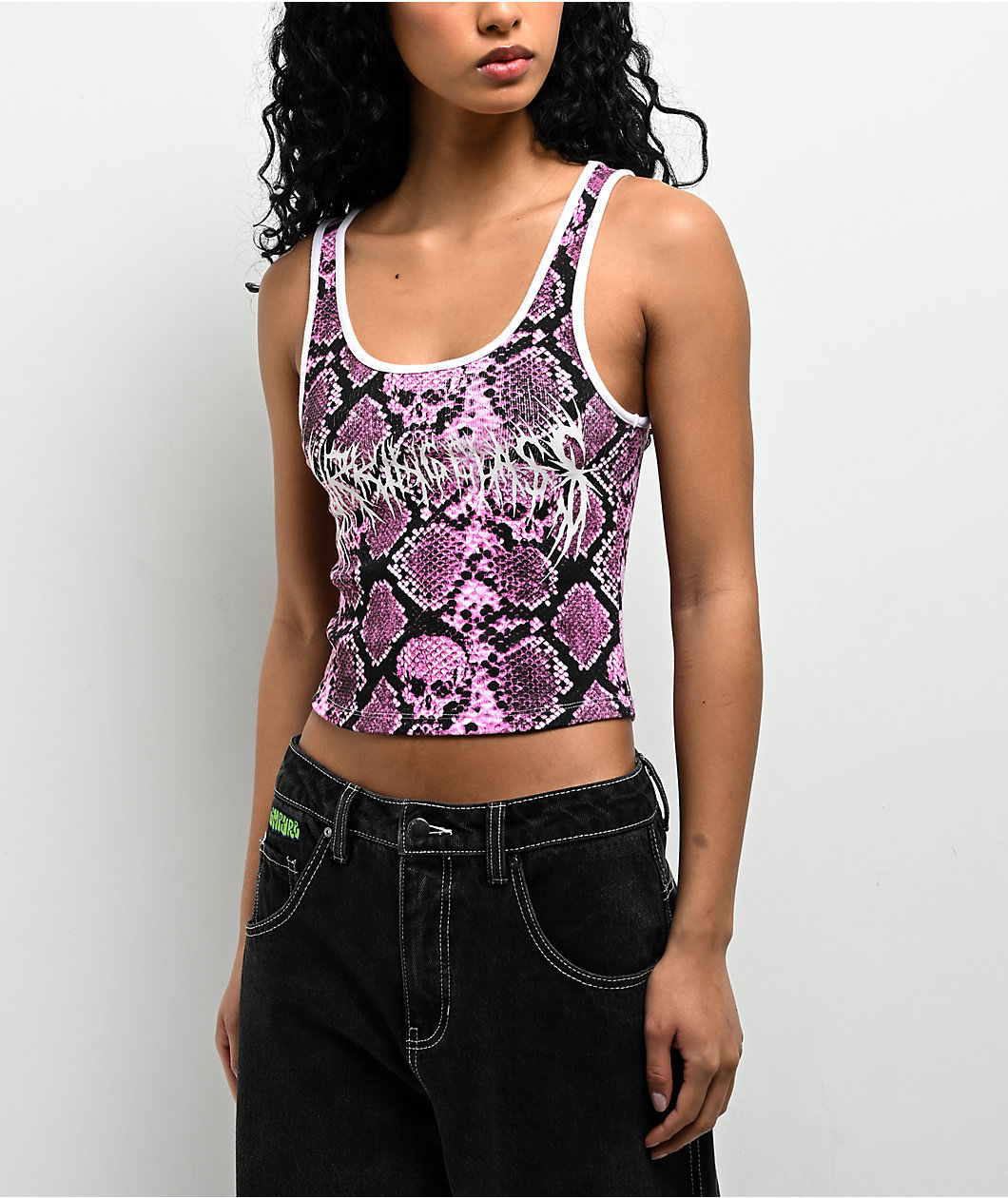 Lurking Class by Sketchy Tank Python Pink Crop Tank Top