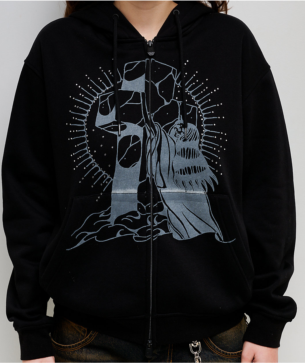 Lurking Class by Sketchy Tank Rock Of Ages Black Crop Zip Hoodie