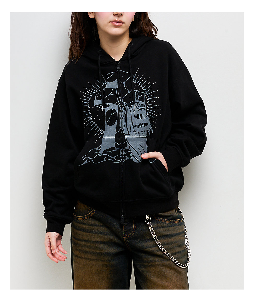 Lurking Class by Sketchy Tank Rock Of Ages Black Crop Zip Hoodie