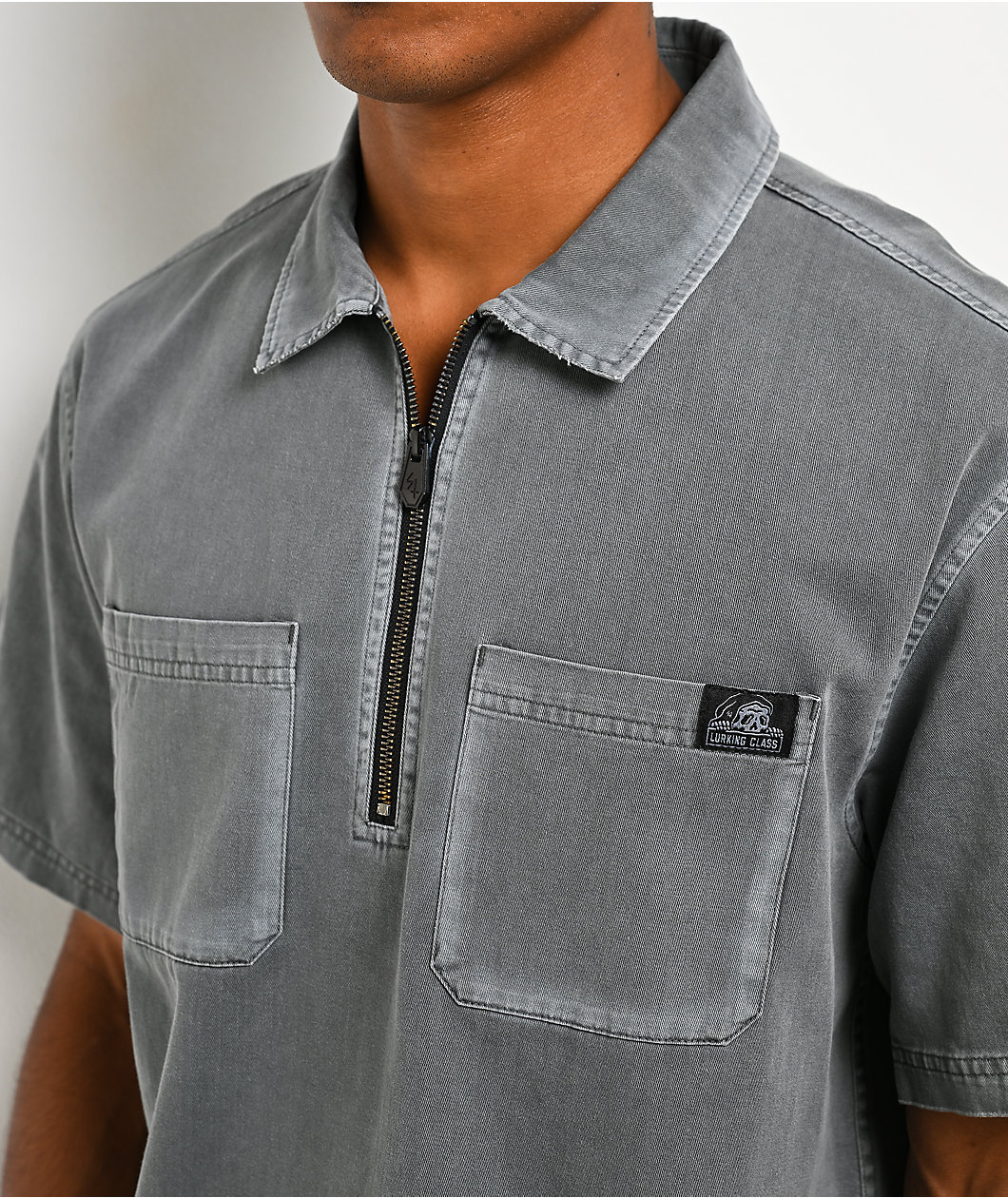 Lurking Class by Sketchy Tank Run With Us Grey Wash Quarter Zip Work Shirt