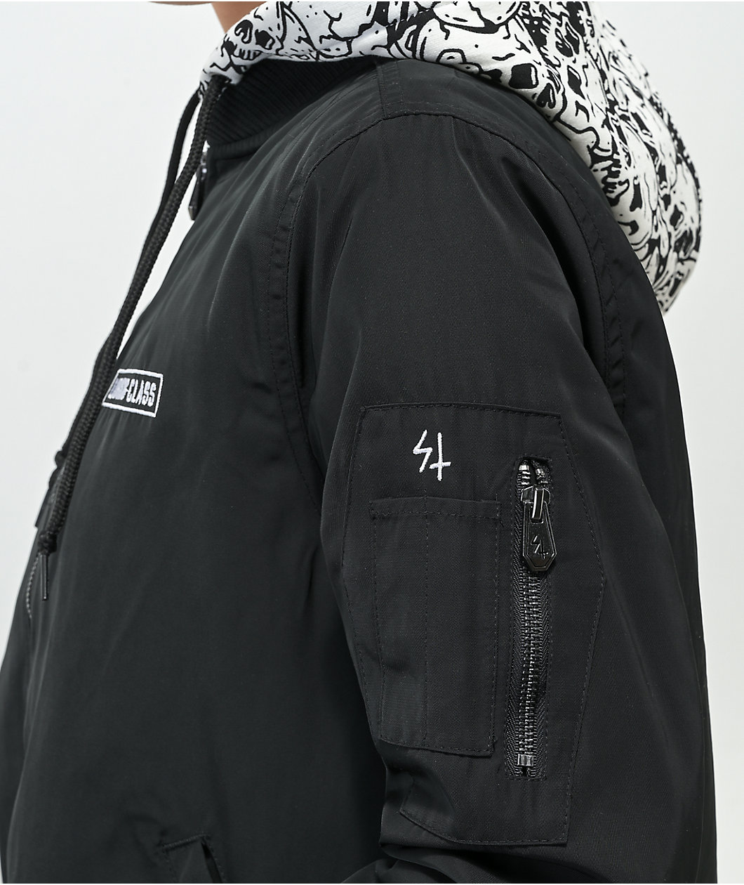 Lurking Class by Sketchy Tank Skulls Black Hooded Bomber Jacket