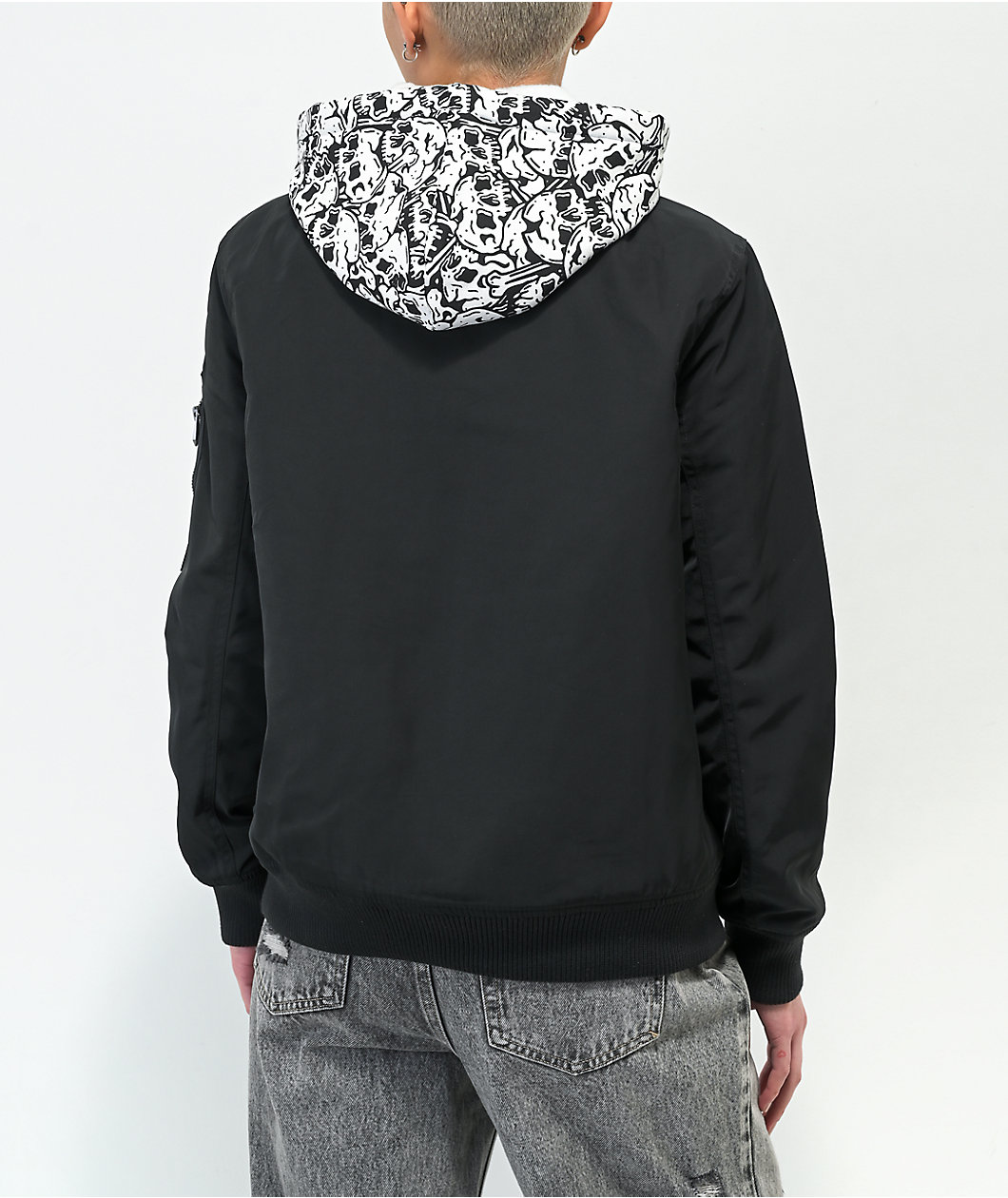 Lurking Class by Sketchy Tank Skulls Black Hooded Bomber Jacket