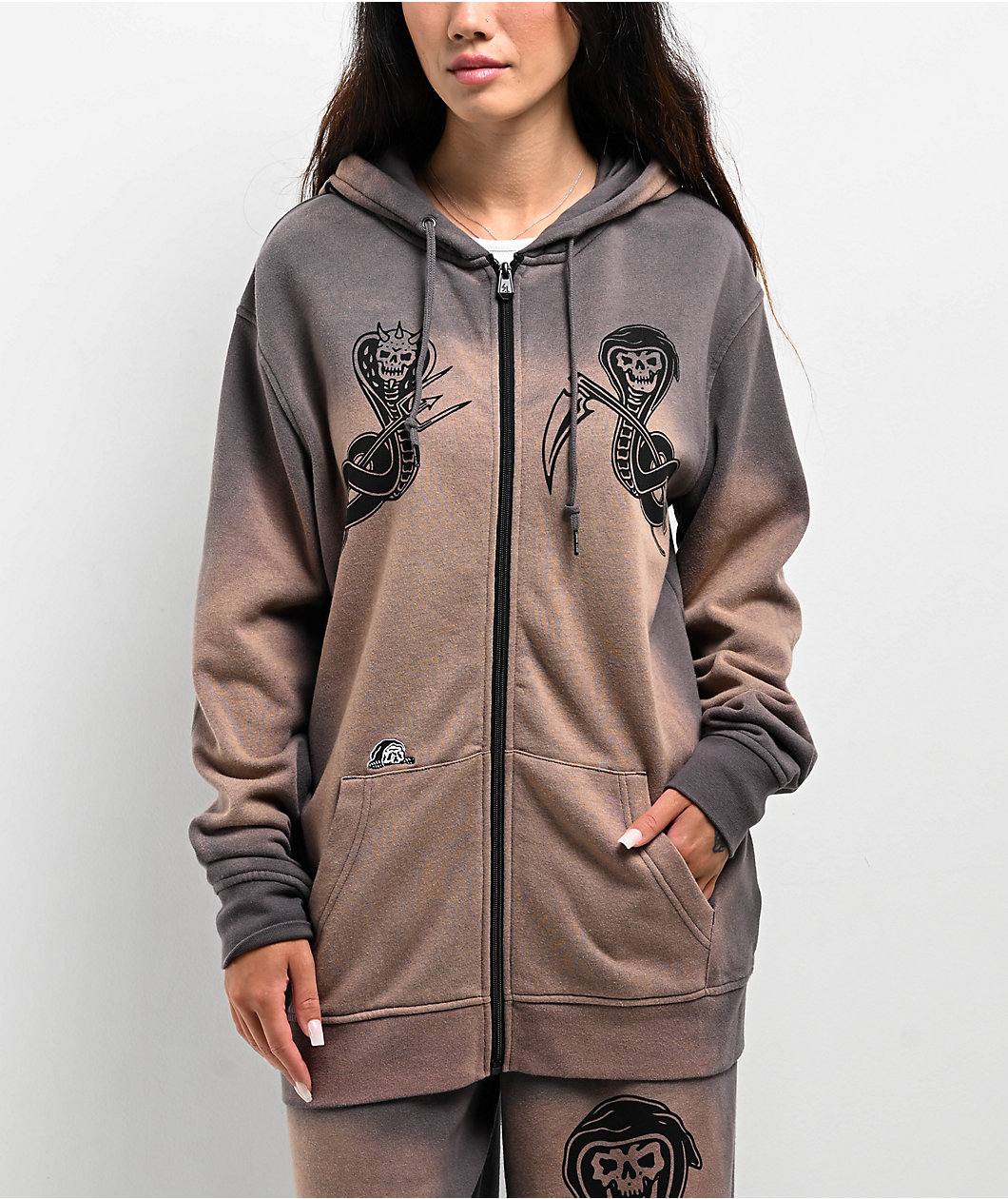 Lurking Class by Sketchy Tank Slither Grey Zip Hoodie