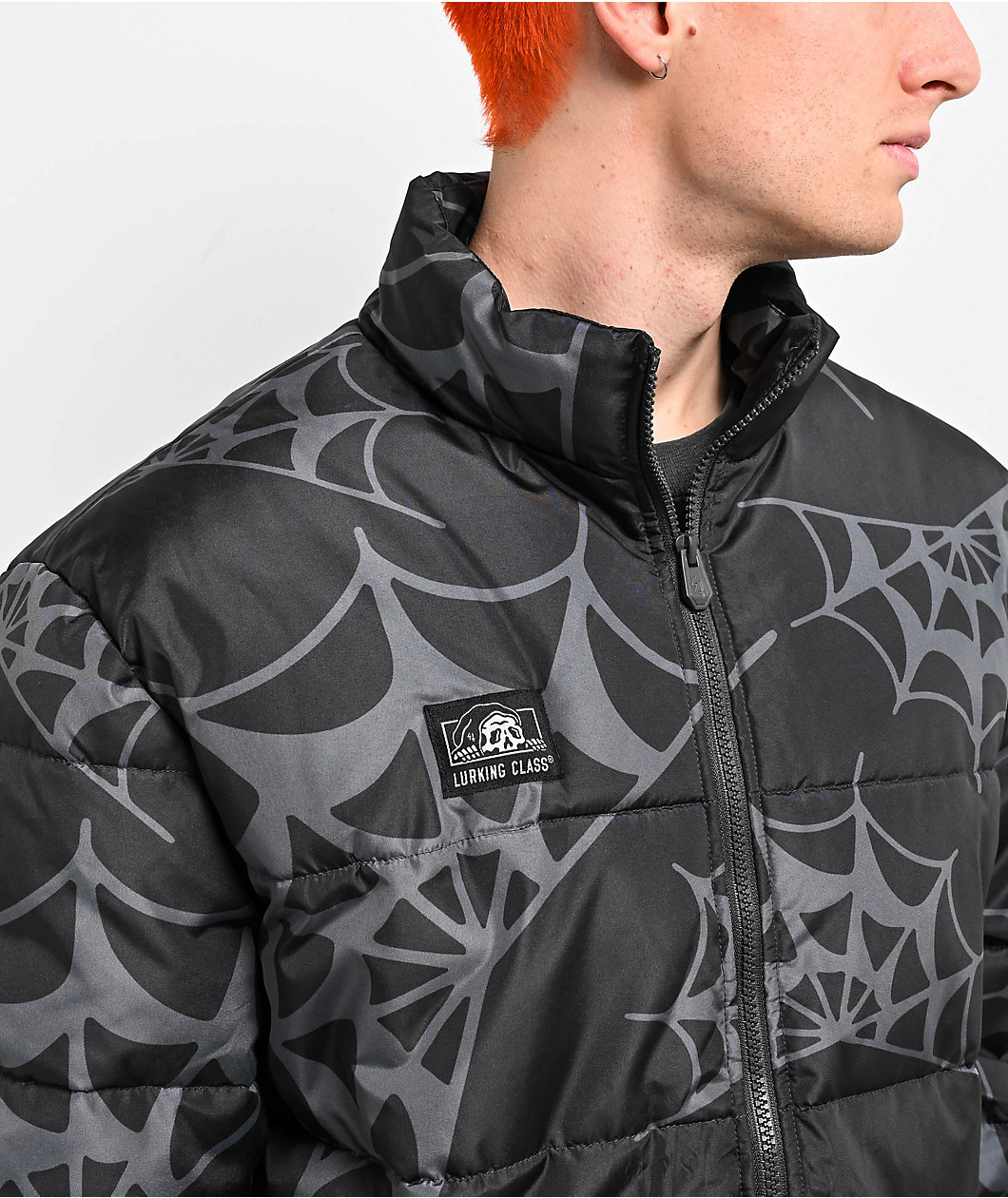 Lurking Class by Sketchy Tank Spider Web Black Puffer Jacket