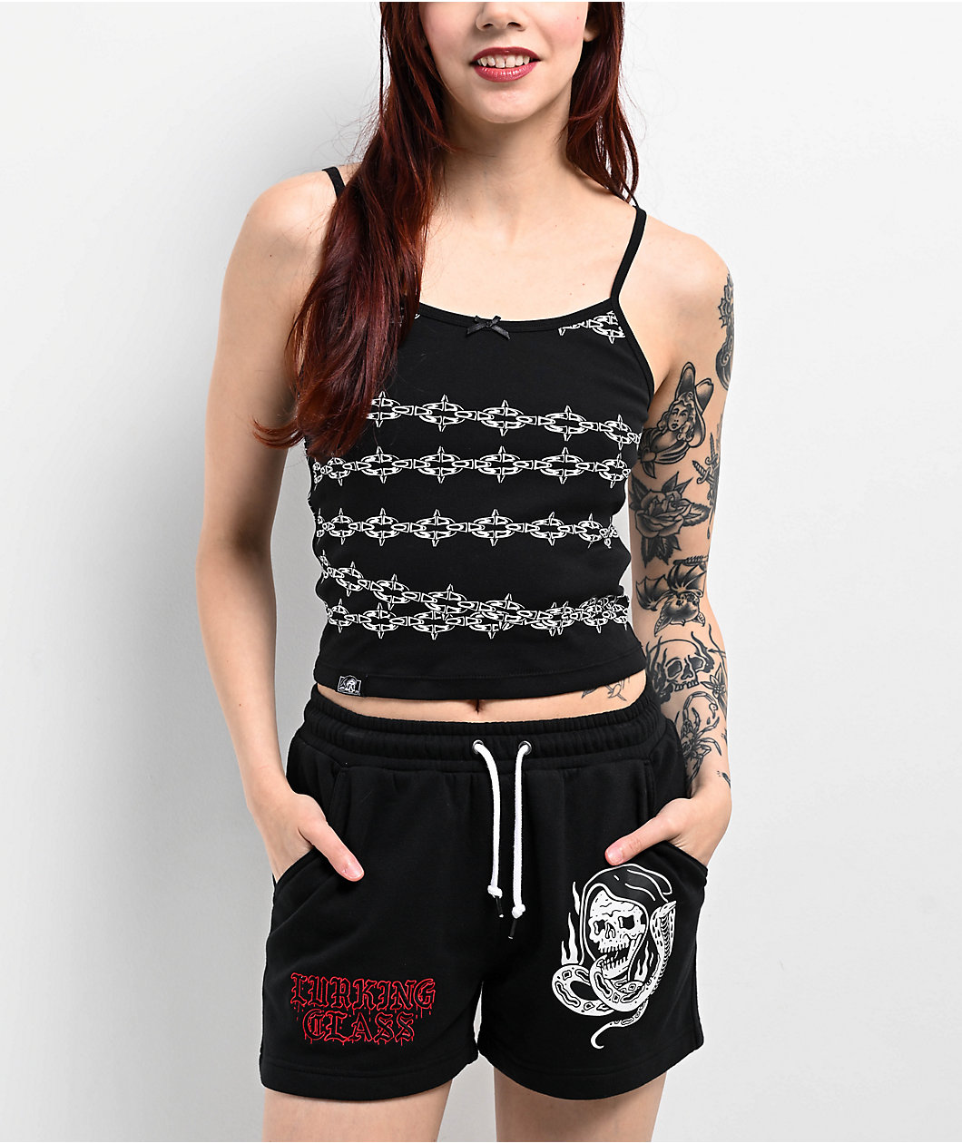 Lurking Class by Sketchy Tank Spiked Chain Black Crop Tank Top