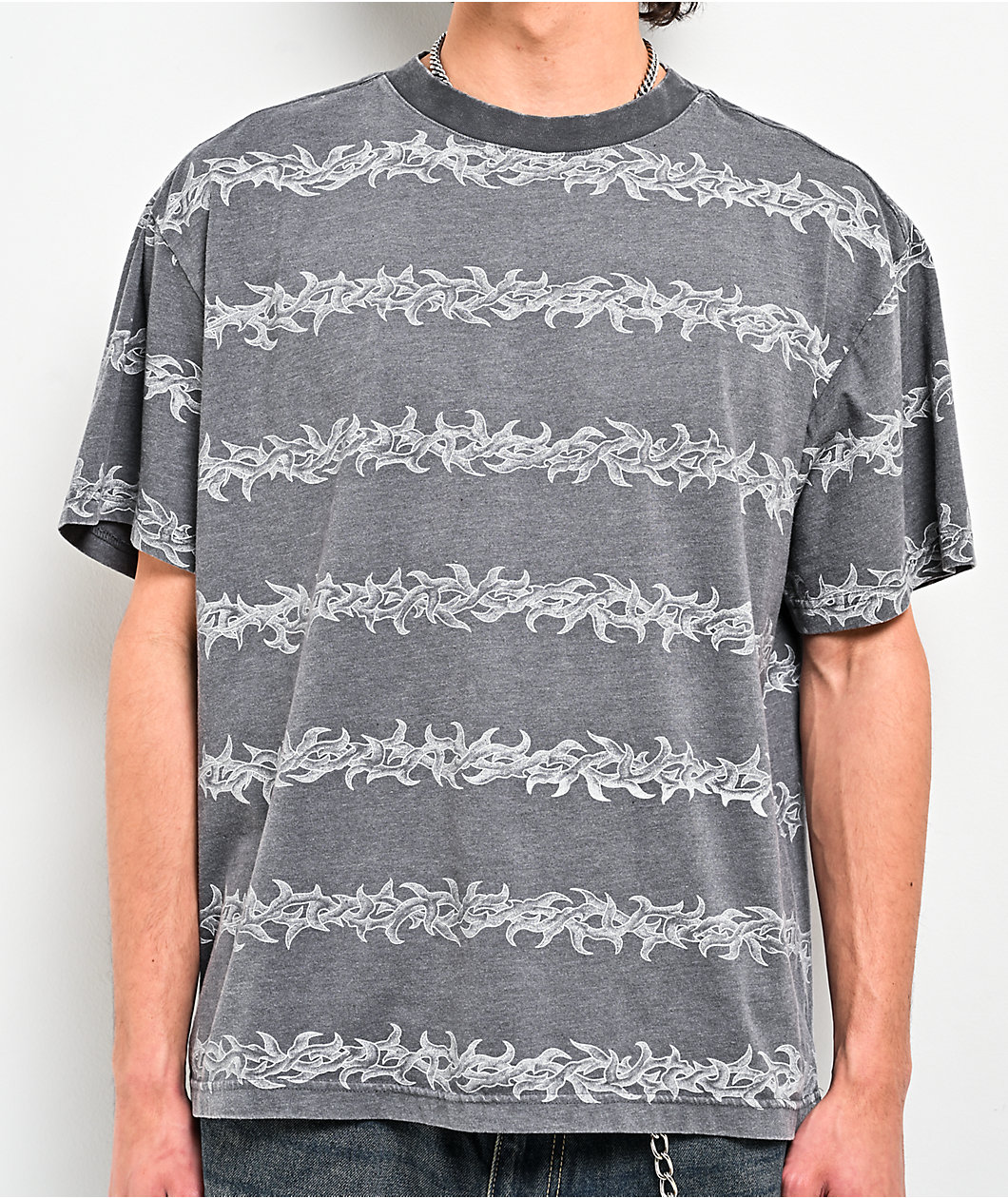 Lurking Class by Sketchy Tank Thorn Stripe Grey Wash T-Shirt