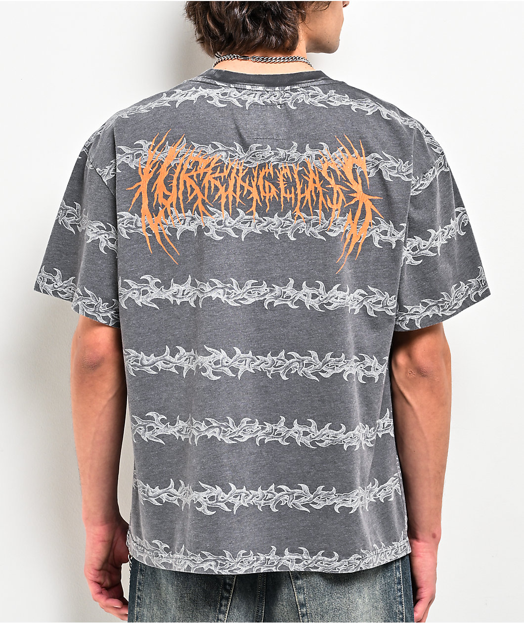 Lurking Class by Sketchy Tank Thorn Stripe Grey Wash T-Shirt