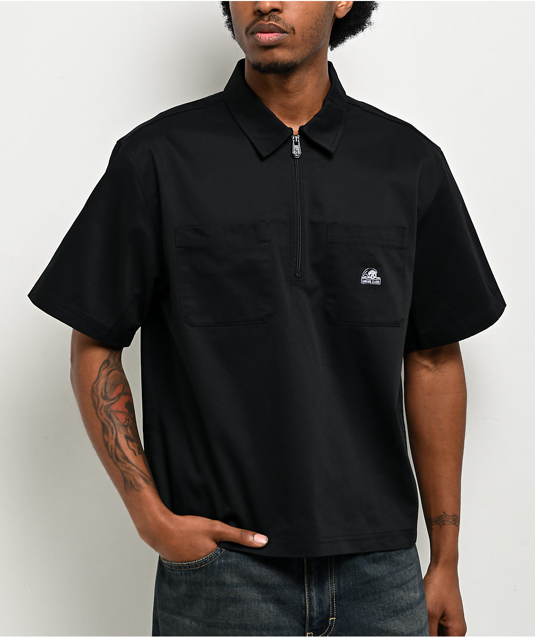 Lurking Class by Sketchy Tank To Hell And Back Black Quarter Zip Work Shirt