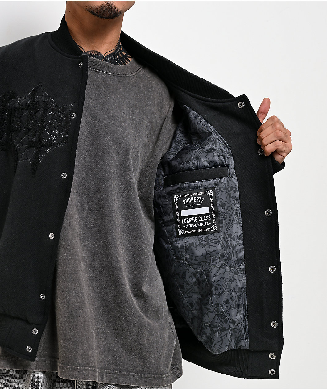 Lurking Class by Sketchy Tank Tomb Black Varsity Jacket