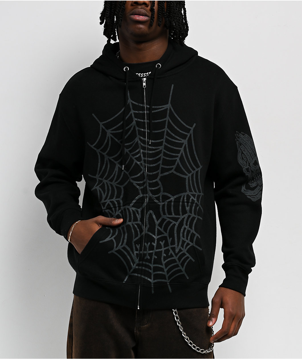 Lurking Class by Sketchy Tank Web Skull Black Zip Hoodie