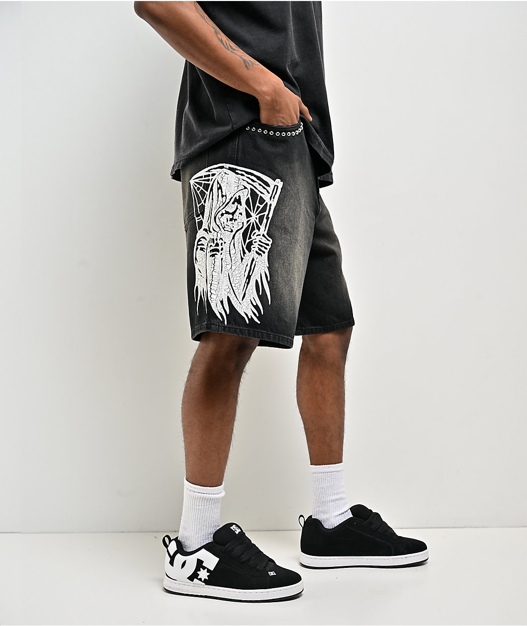 Lurking Class by Sketchy Tank You're Next Black Wash Denim Shorts