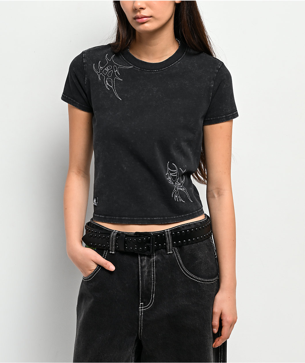 Lurking Class by Sketchy Tank x Kyle Grand Sin Embroidered Black Wash Crop T-Shirt