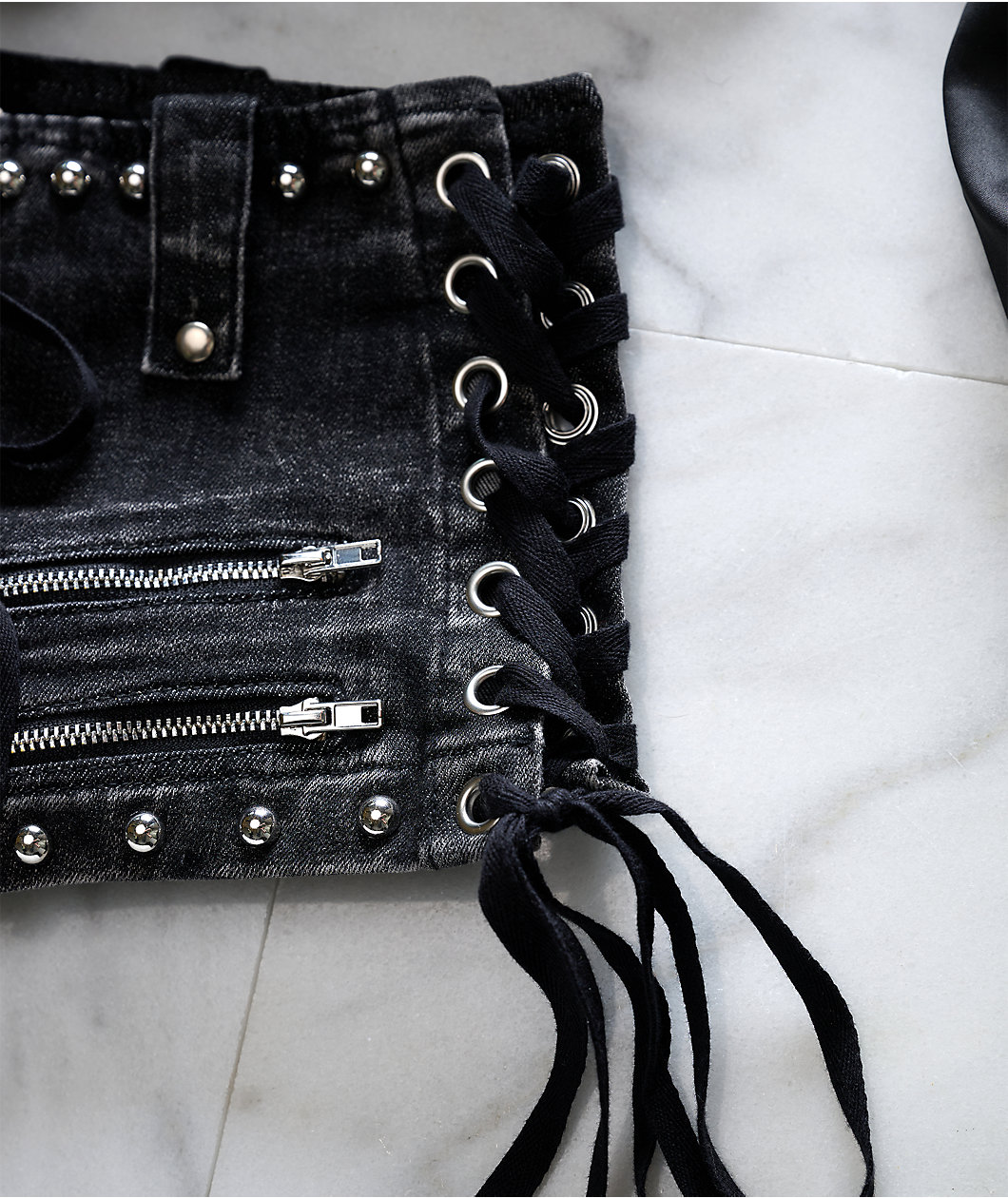 Mebon Rebel Studded Black Wash Micro Shorts