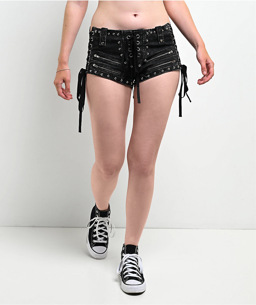Mebon Rebel Studded Black Wash Micro Shorts