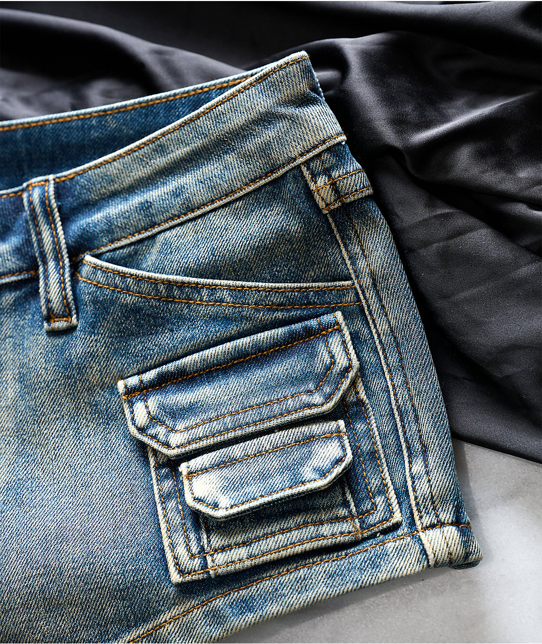 Mebon Tracey Cargo Blue Wash Micro Shorts