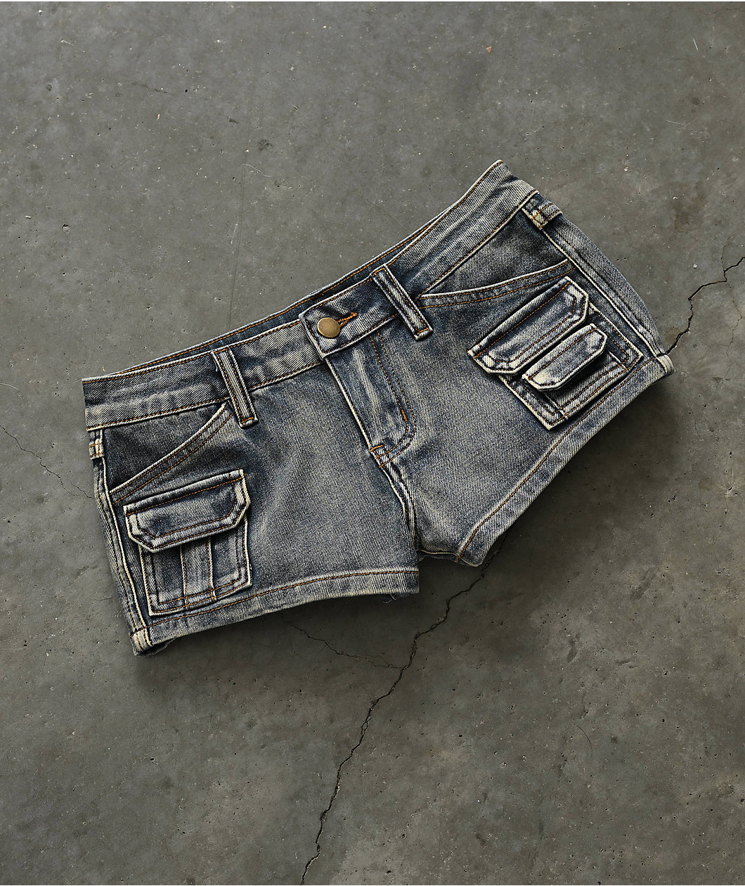 Mebon Tracey Cargo Blue Wash Micro Shorts