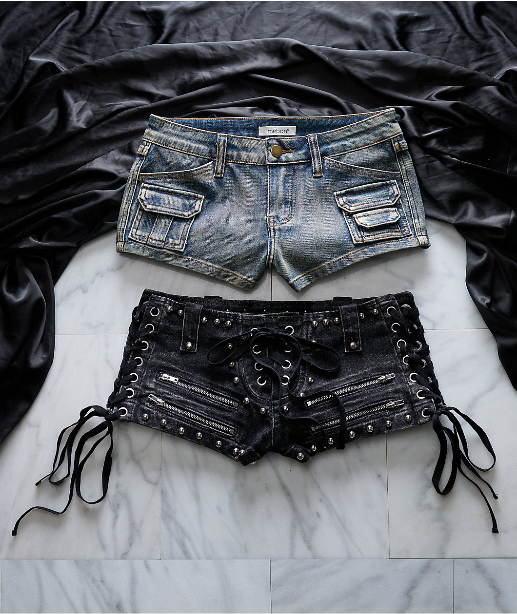 Mebon Tracey Cargo Blue Wash Micro Shorts
