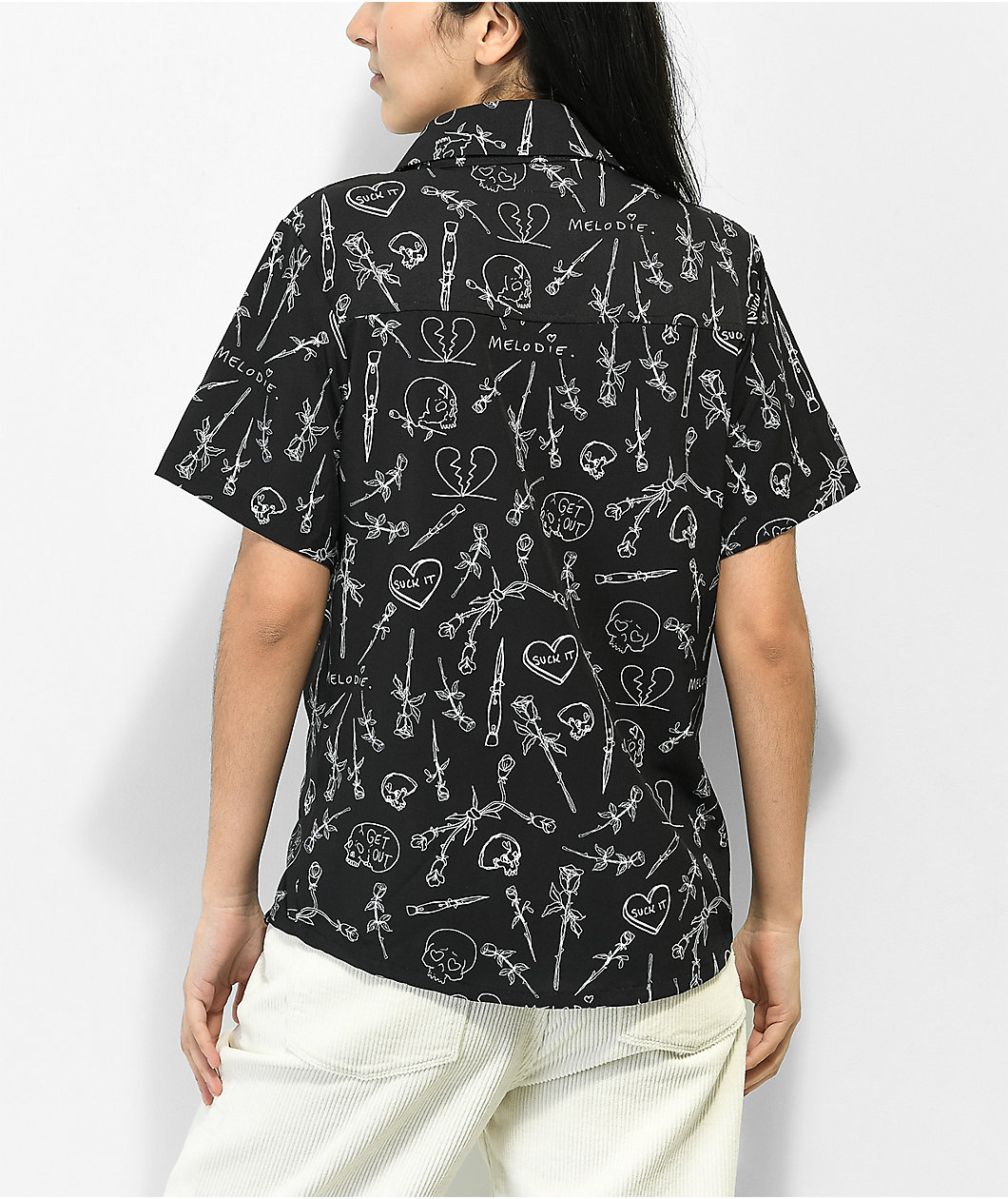Melodie Lovers Black Short Sleeve Button Up Shirt