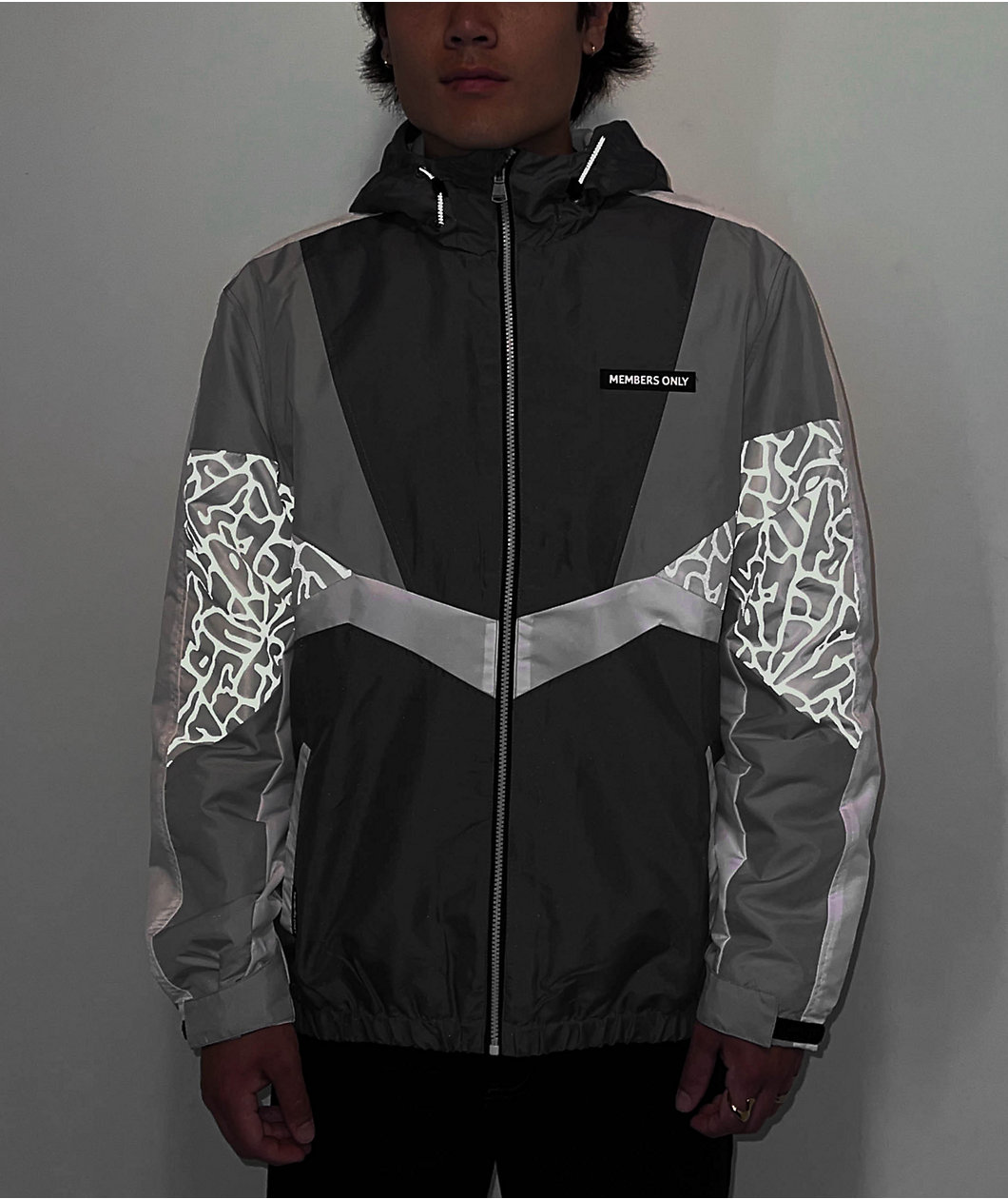 Members Only Color Block Reflective Grey & White Windbreaker Jacket